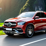 **Prompt:** Sleek and modern Mercedes-Benz GLE SUV, showcasing its elegant exterior design with a prominent grille, Multibeam LED headlights, on a scenic Thai road.