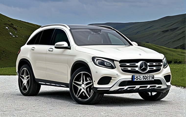 **Image:** Luxurious Mercedes-Benz GLC, showcasing its elegant design, curved lines, prominent grille with the three-pointed star, and sporty alloy wheels. Capture the feeling of prestige and sophistication.